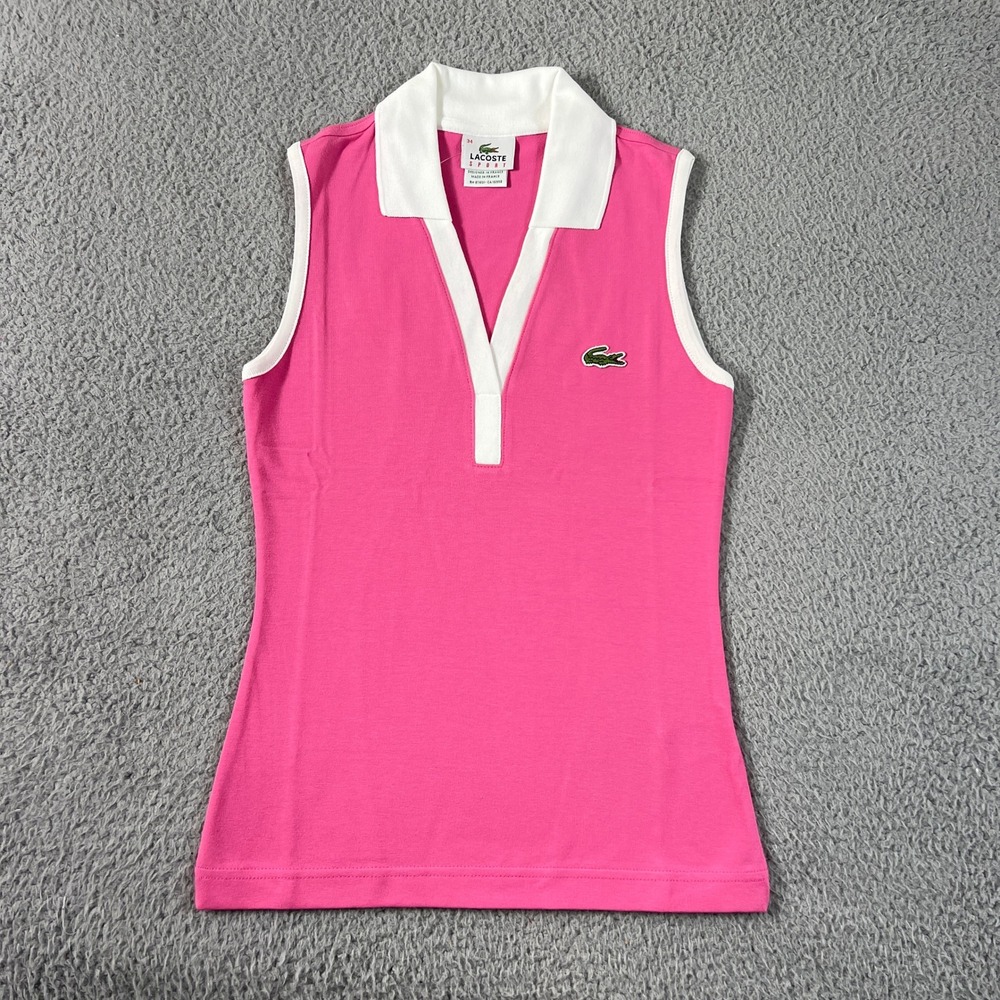 Lacoste Sport Polo Shirt Women US Size S (EU/2) Pink Sleeveless V-Neck Top NWT
